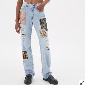 BDG URBAN OUTFITTERS HIGH WAISTED COWBOY JEAN PRINTED PATCHWORK